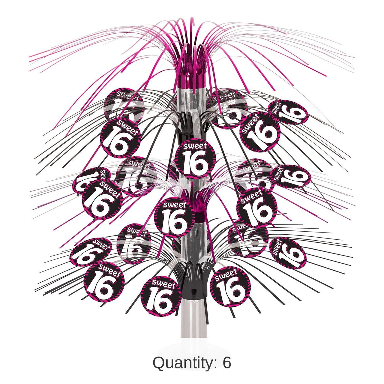 6 Pack Bulk Sweet 16 Birthday Party Cascade Centerpiece- Pink and Black