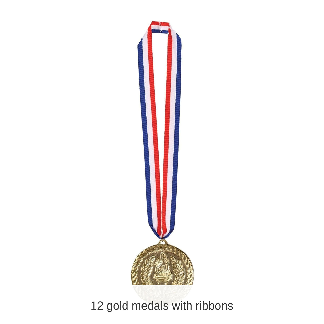 12 Pack Bulk Gold Medal with Ribbon (4 Inch)