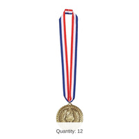 12 Pack Bulk Gold Medal with Ribbon (4 Inch)