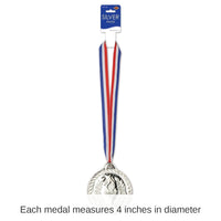 12 Pack Bulk 4 Inch- Silver Medal with Ribbon