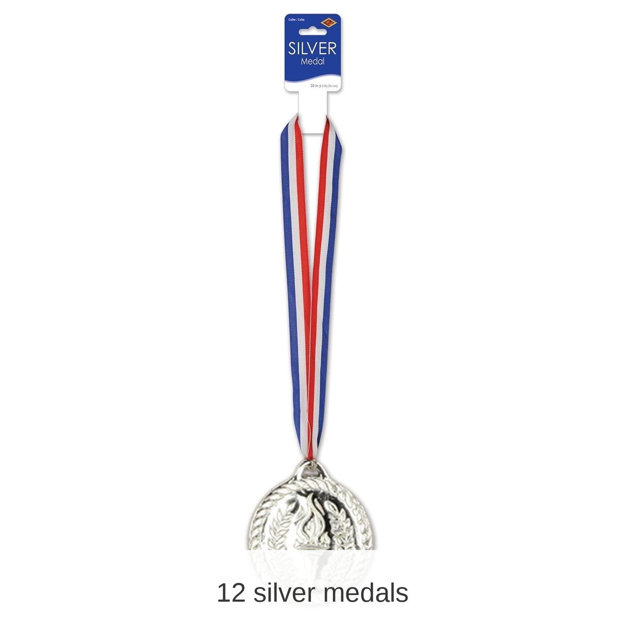 12 Pack Bulk 4 Inch- Silver Medal with Ribbon