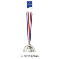 12 Pack Bulk 4 Inch- Silver Medal with Ribbon