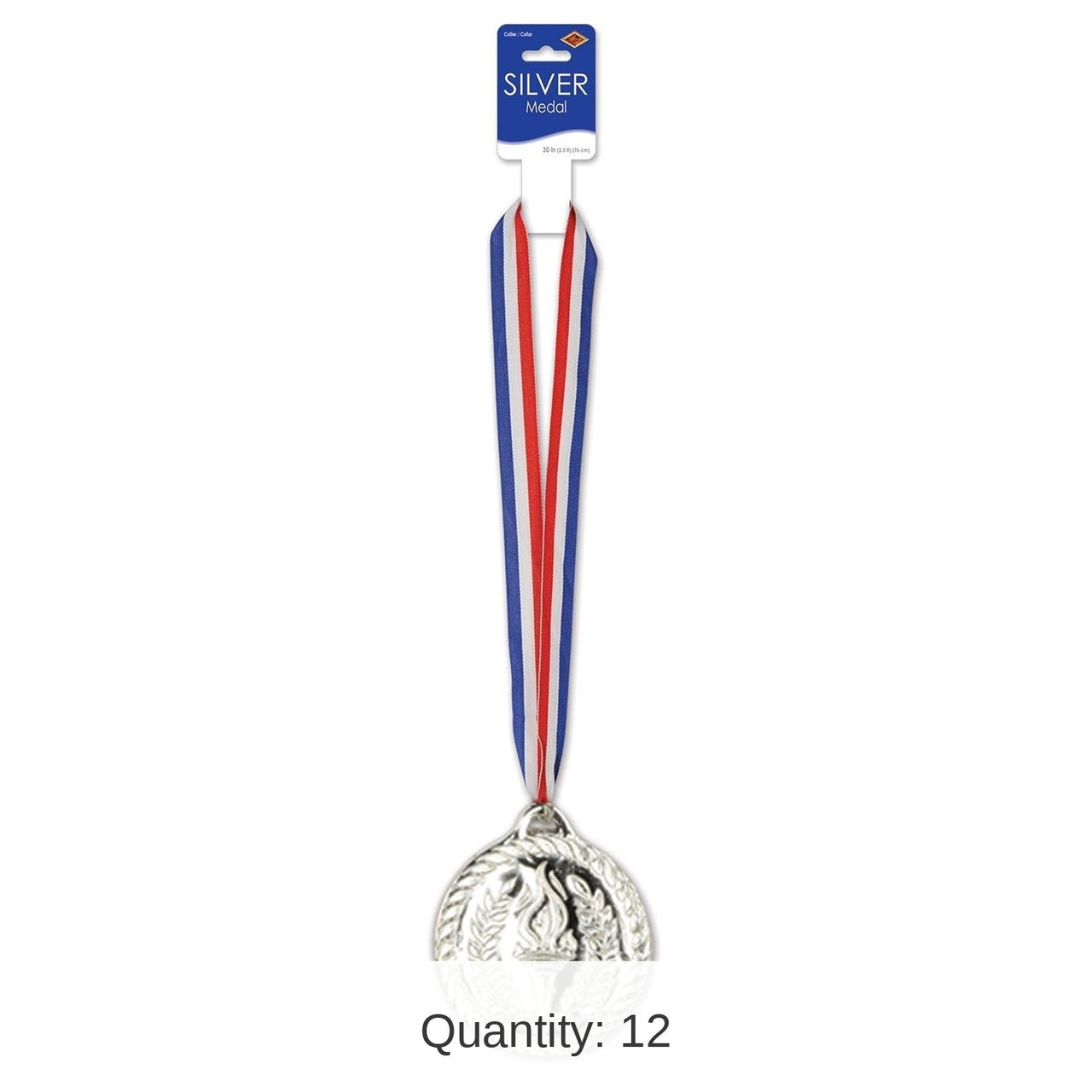 12 Pack Bulk 4 Inch- Silver Medal with Ribbon