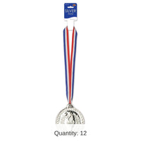 12 Pack Bulk 4 Inch- Silver Medal with Ribbon