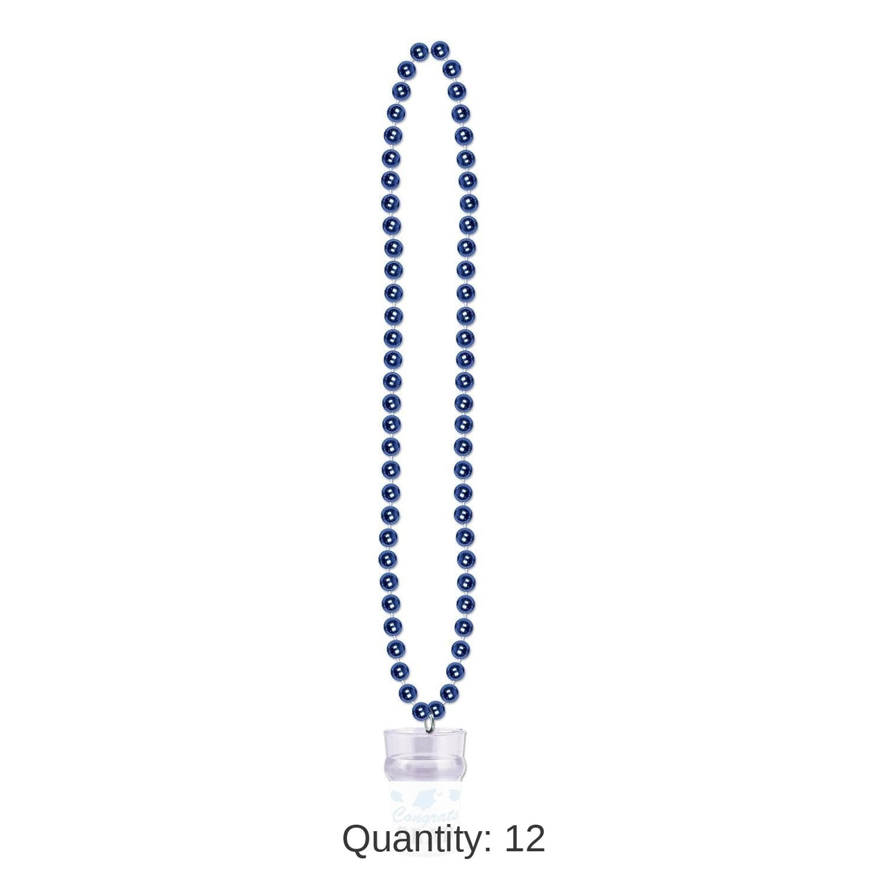 12 Pack Bulk Bead Necklace with Grad Graduation Party Glass - blue