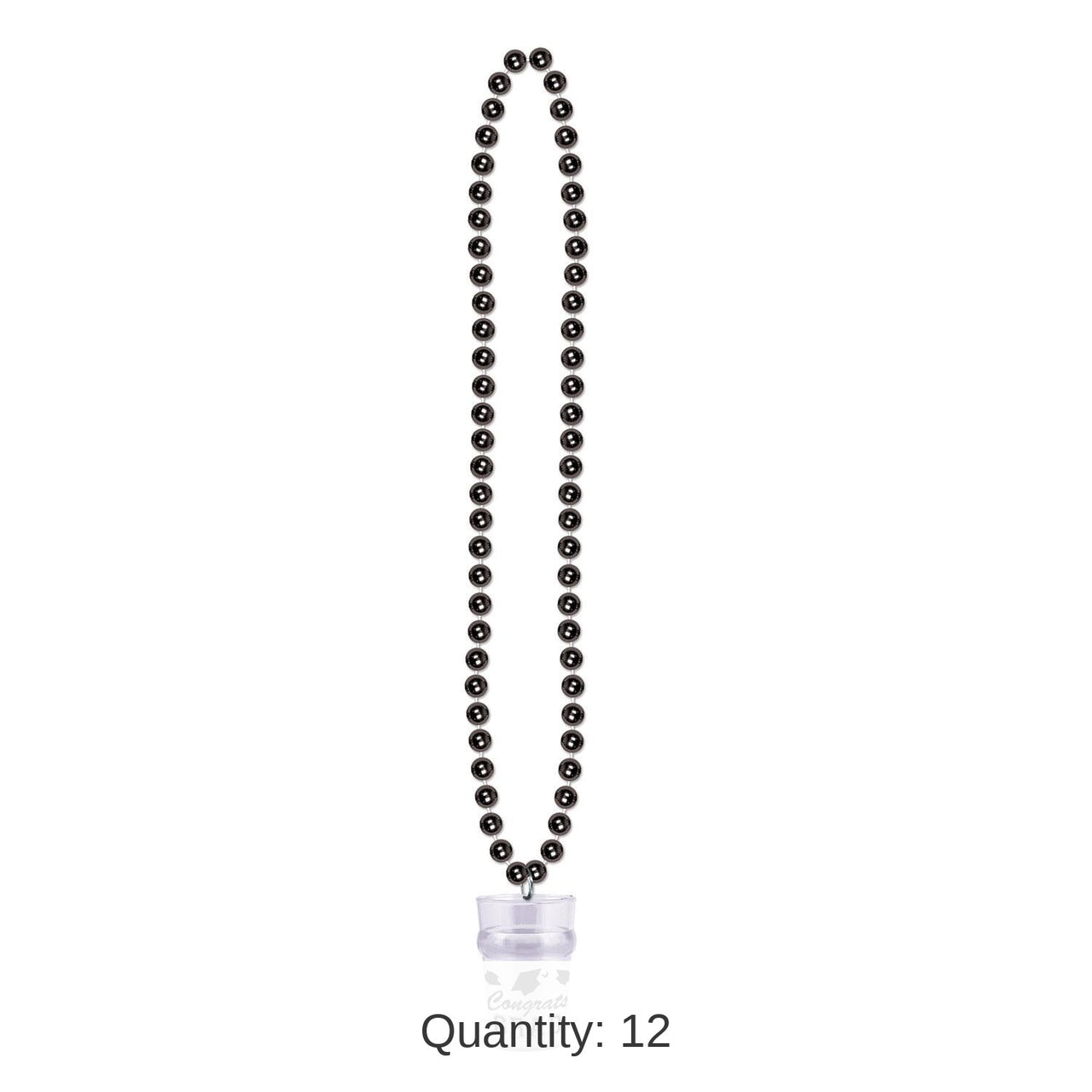 12 Pack Bulk Graduation Party Bead Necklaces with Grad Glass - black