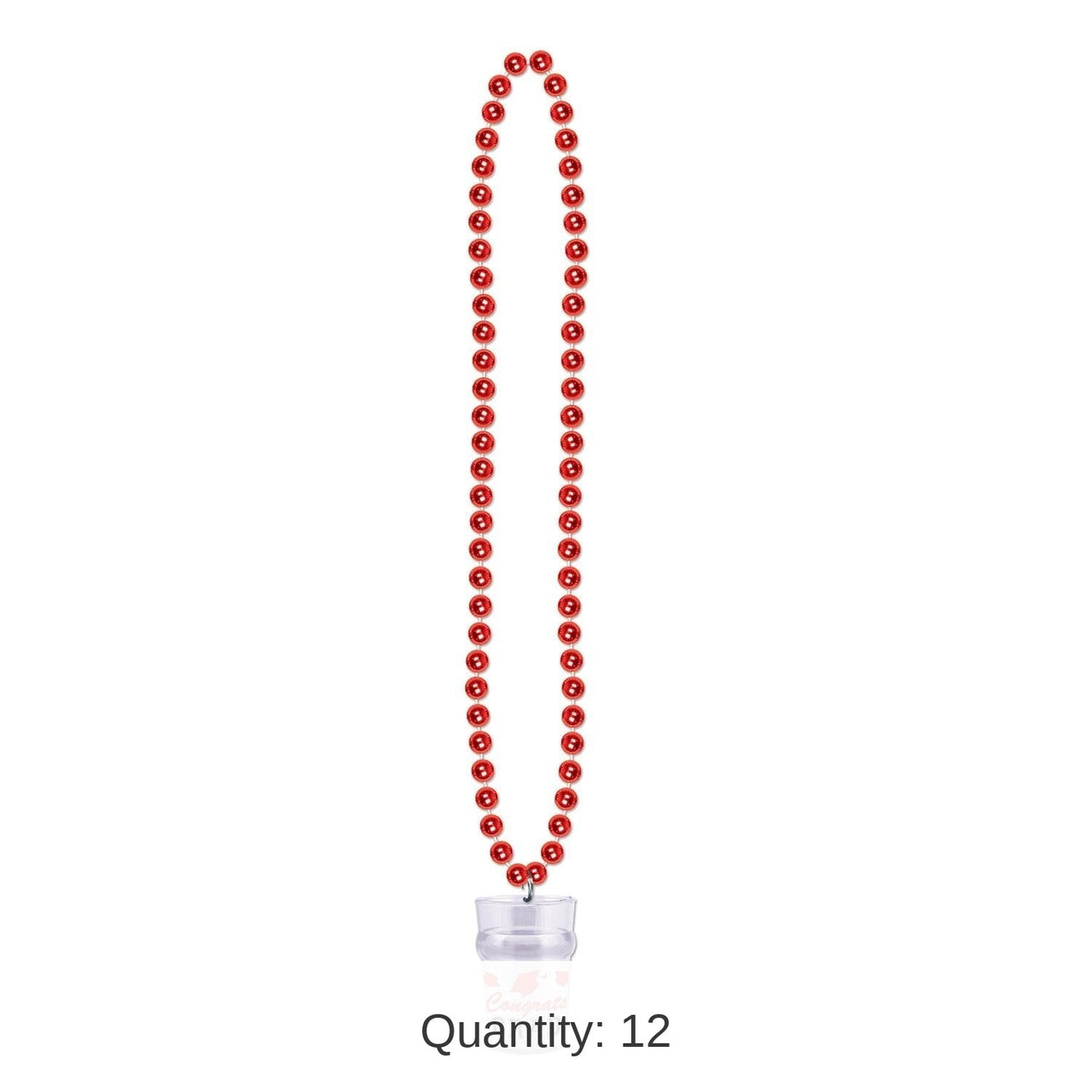 12 Pack Bulk Graduation Party Bead Necklaces with Grad Glass - red