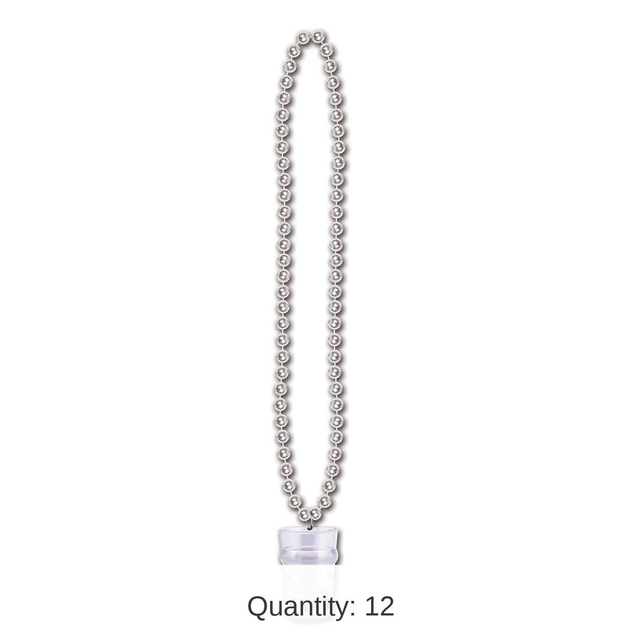 12 Pack Bulk Graduation Party Bead Necklaces with Grad Glass - silver