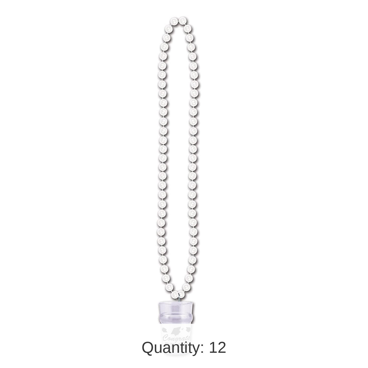 12 Pack Bulk Graduation Party Bead Necklaces with Grad Glass - White