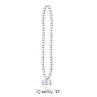12 Pack Bulk Graduation Party Bead Necklaces with Grad Glass - White