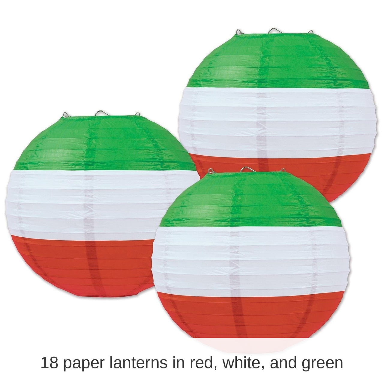 18 Pack Bulk Fiesta Red, White/Green Paper Lanterns