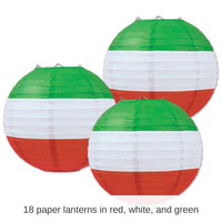 18 Pack Bulk Fiesta Red, White/Green Paper Lanterns