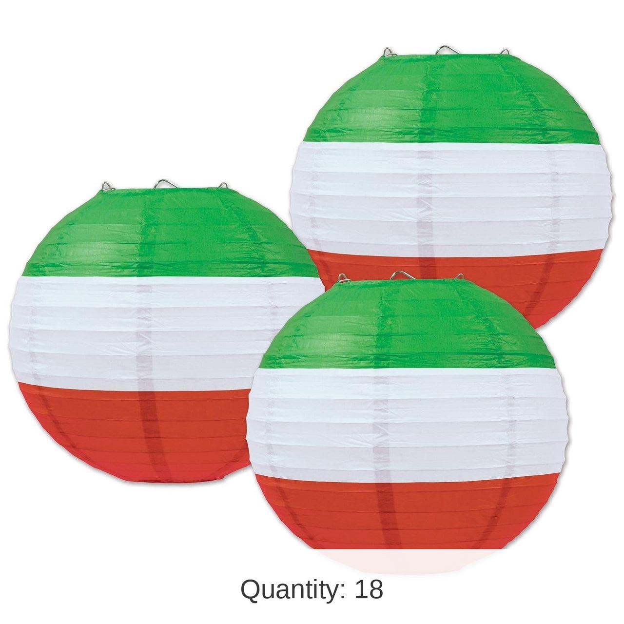 18 Pack Bulk Fiesta Red, White/Green Paper Lanterns