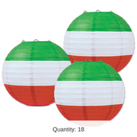 18 Pack Bulk Fiesta Red, White/Green Paper Lanterns