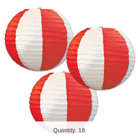 18 Pack Bulk Red/White Stripes Party Paper Lanterns
