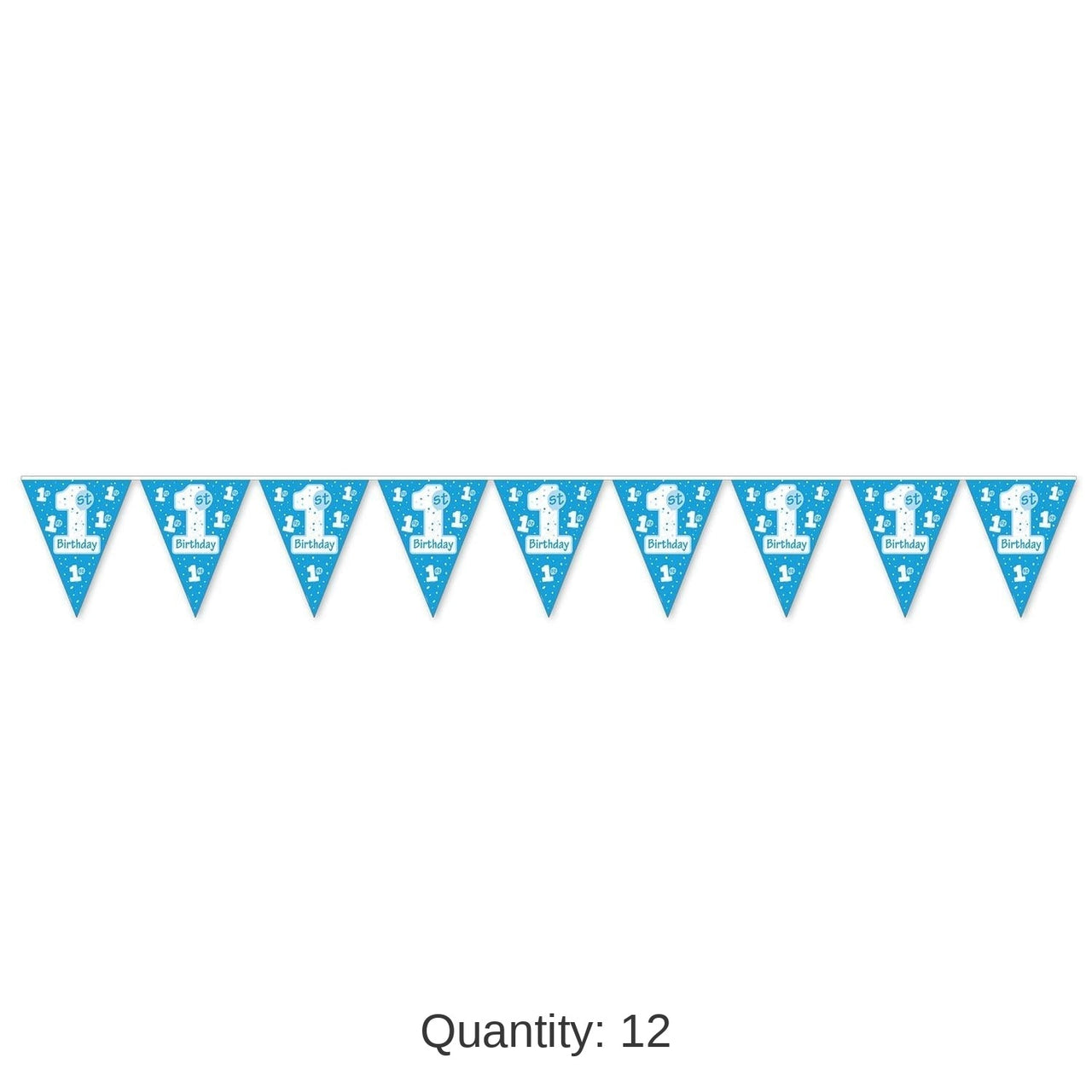 12 Pack Bulk 1st Birthday Party Pennant Banner - Light blue