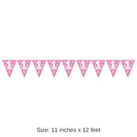 12 Pack Bulk 1st Birthday Party Pennant Banner - pink