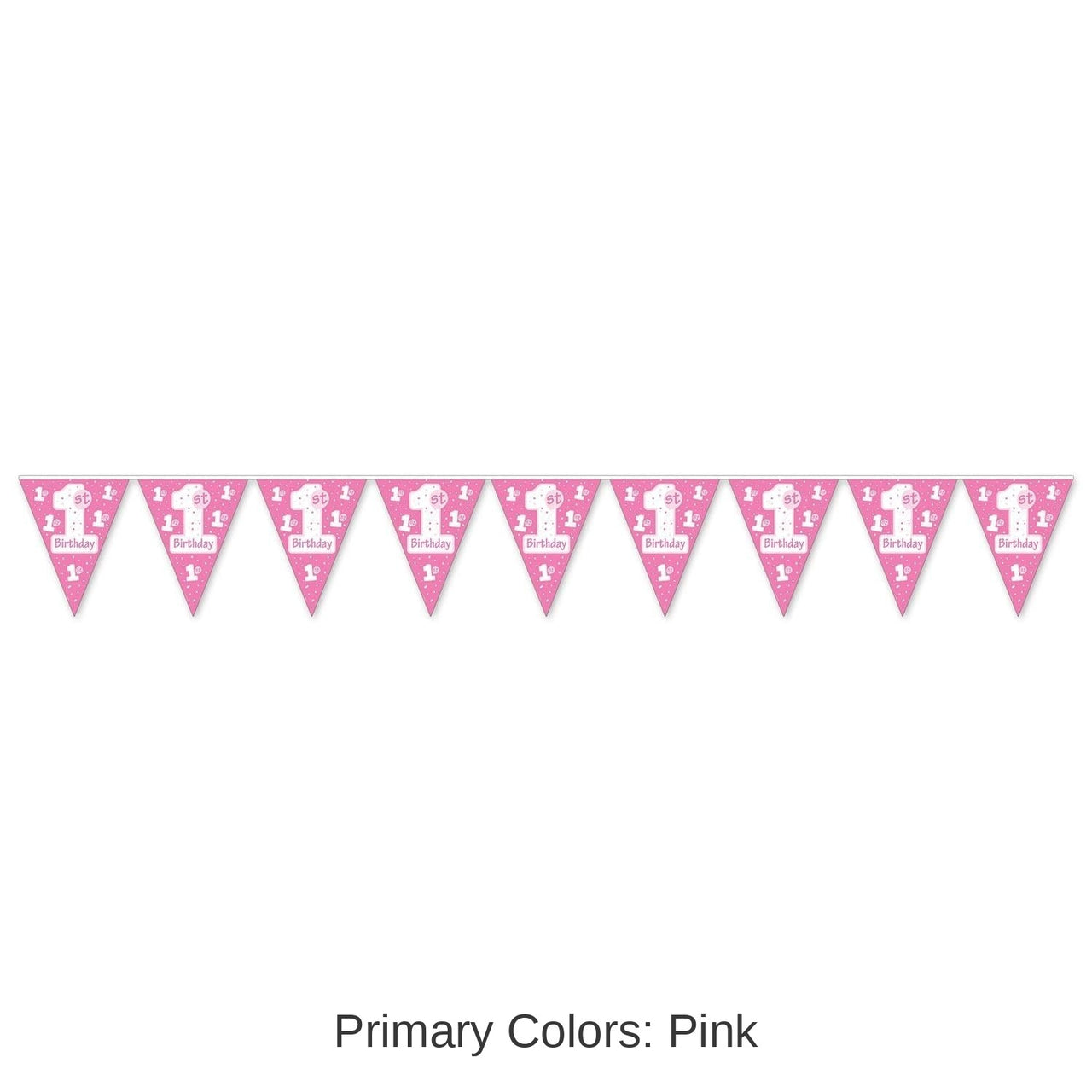 12 Pack Bulk 1st Birthday Party Pennant Banner - pink