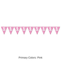 12 Pack Bulk 1st Birthday Party Pennant Banner - pink
