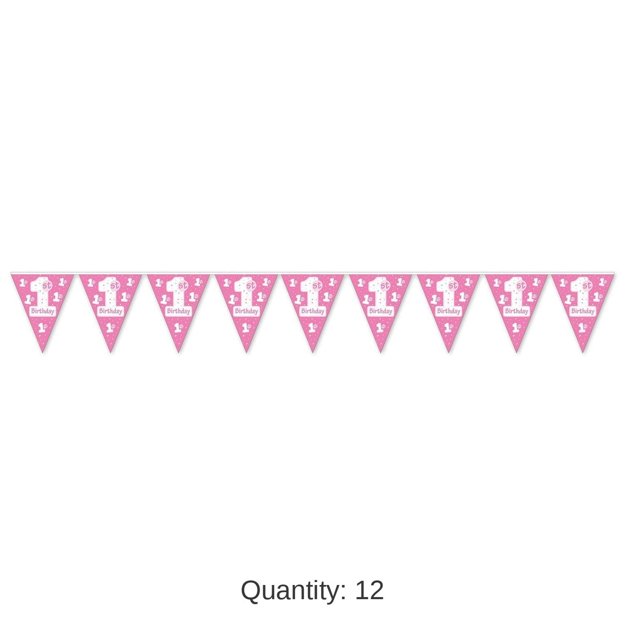 12 Pack Bulk 1st Birthday Party Pennant Banner - pink