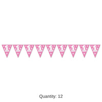 12 Pack Bulk 1st Birthday Party Pennant Banner - pink