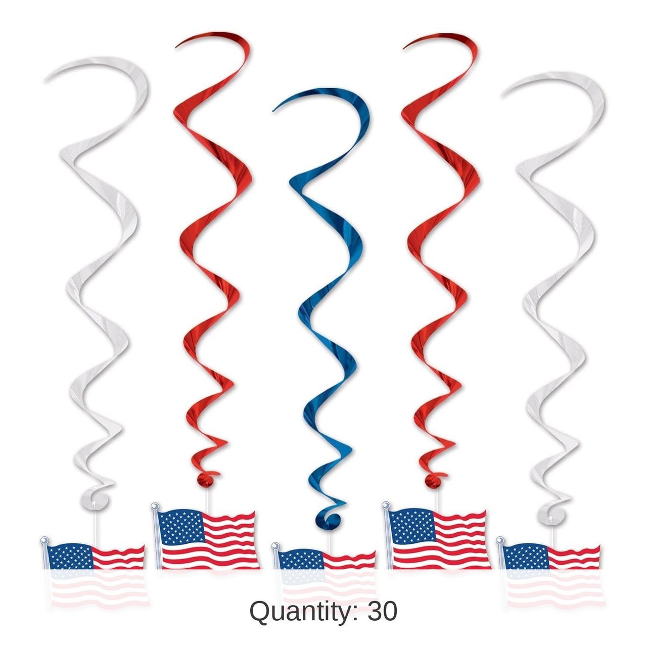30 Piece Bulk American Flag Party Whirls