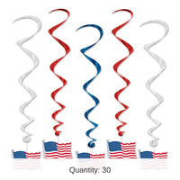30 Piece Bulk American Flag Party Whirls