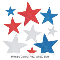 108 Pack Bulk Glittered Foil Star Party Cutouts Asst red - silver blue
