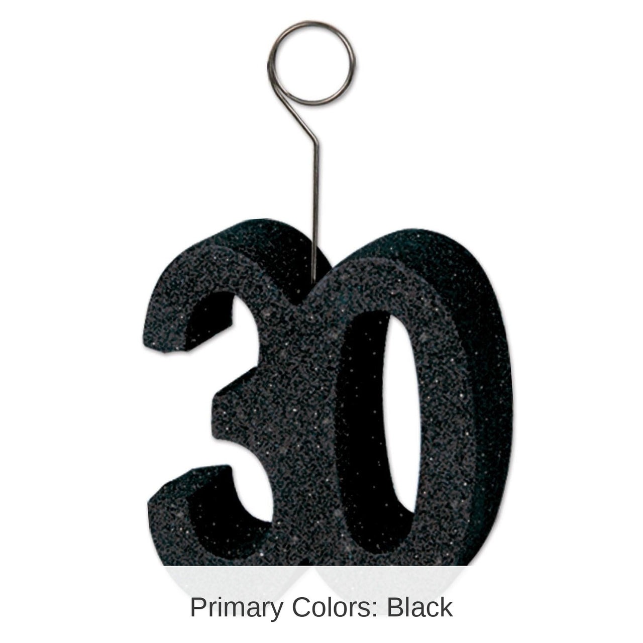 6 Pack Bulk Glittered 30th Birthday Party Photo/Balloon Holder - black