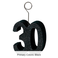 6 Pack Bulk Glittered 30th Birthday Party Photo/Balloon Holder - black