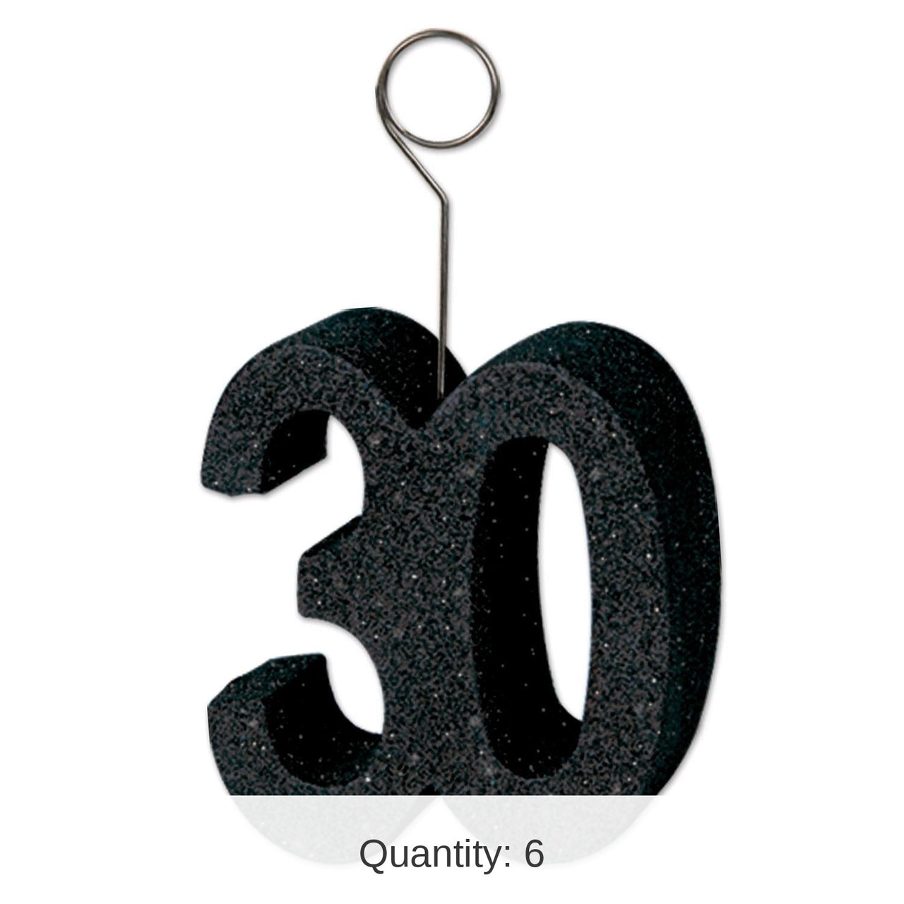 6 Pack Bulk Glittered 30th Birthday Party Photo/Balloon Holder - black