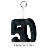 6 Pack Bulk Glittered 50th Birthday Party Photo/Balloon Holder - black