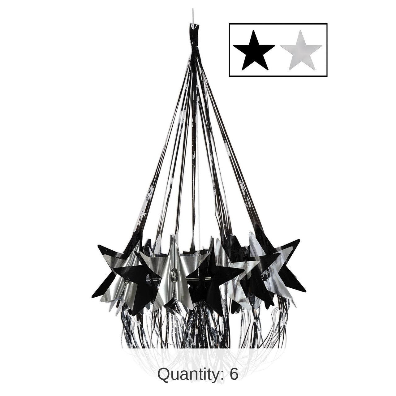 6 Pack Bulk New Year's Eve Star Chandelier - black/silver