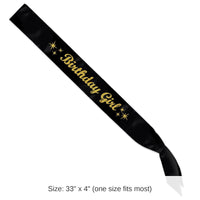 6 Pack Bulk Glittered Birthday Girl Satin Sash
