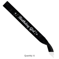 6 Pack Bulk Glittered Birthday Party Girl Satin Sash