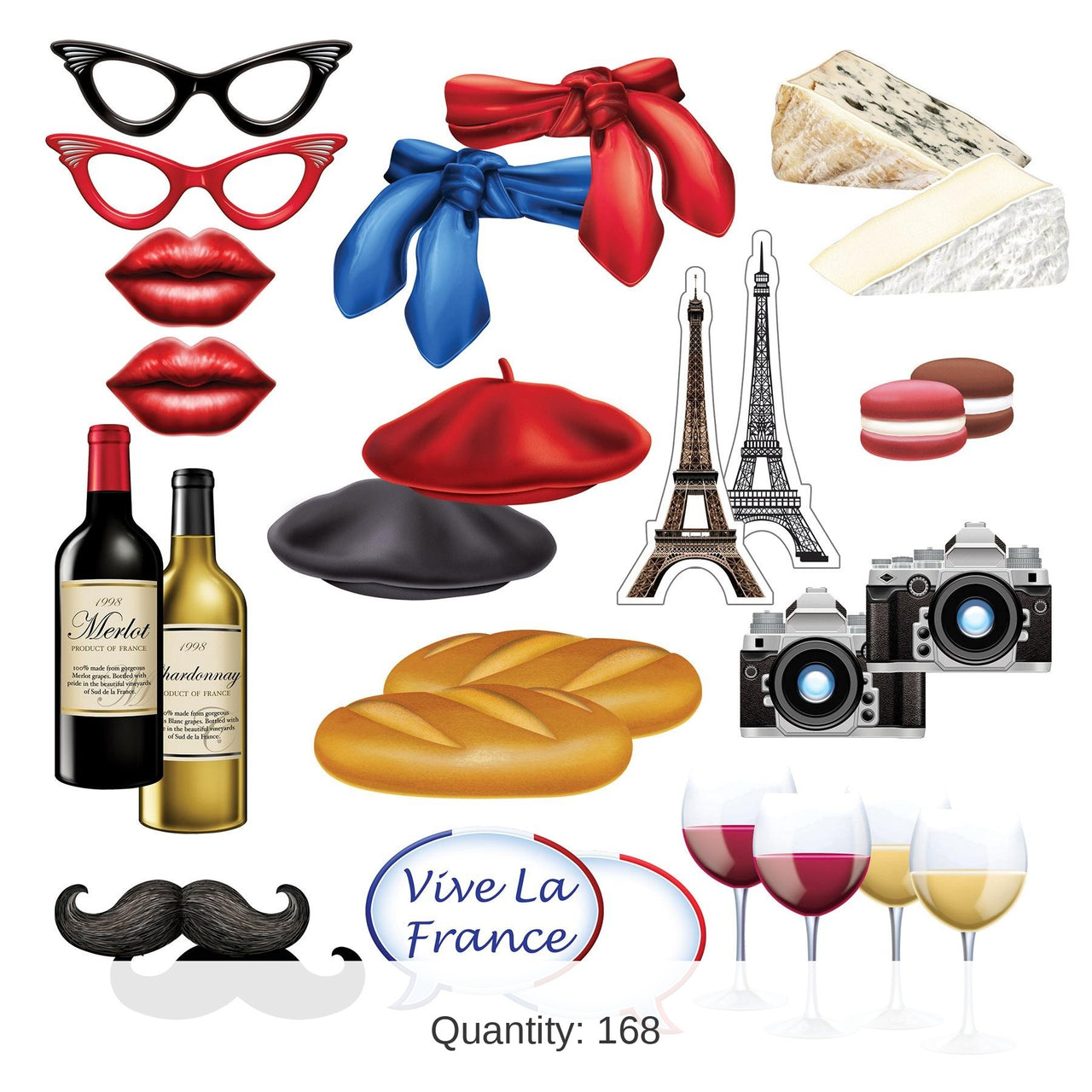 168 Piece Bulk French Party Photo Fun Signs