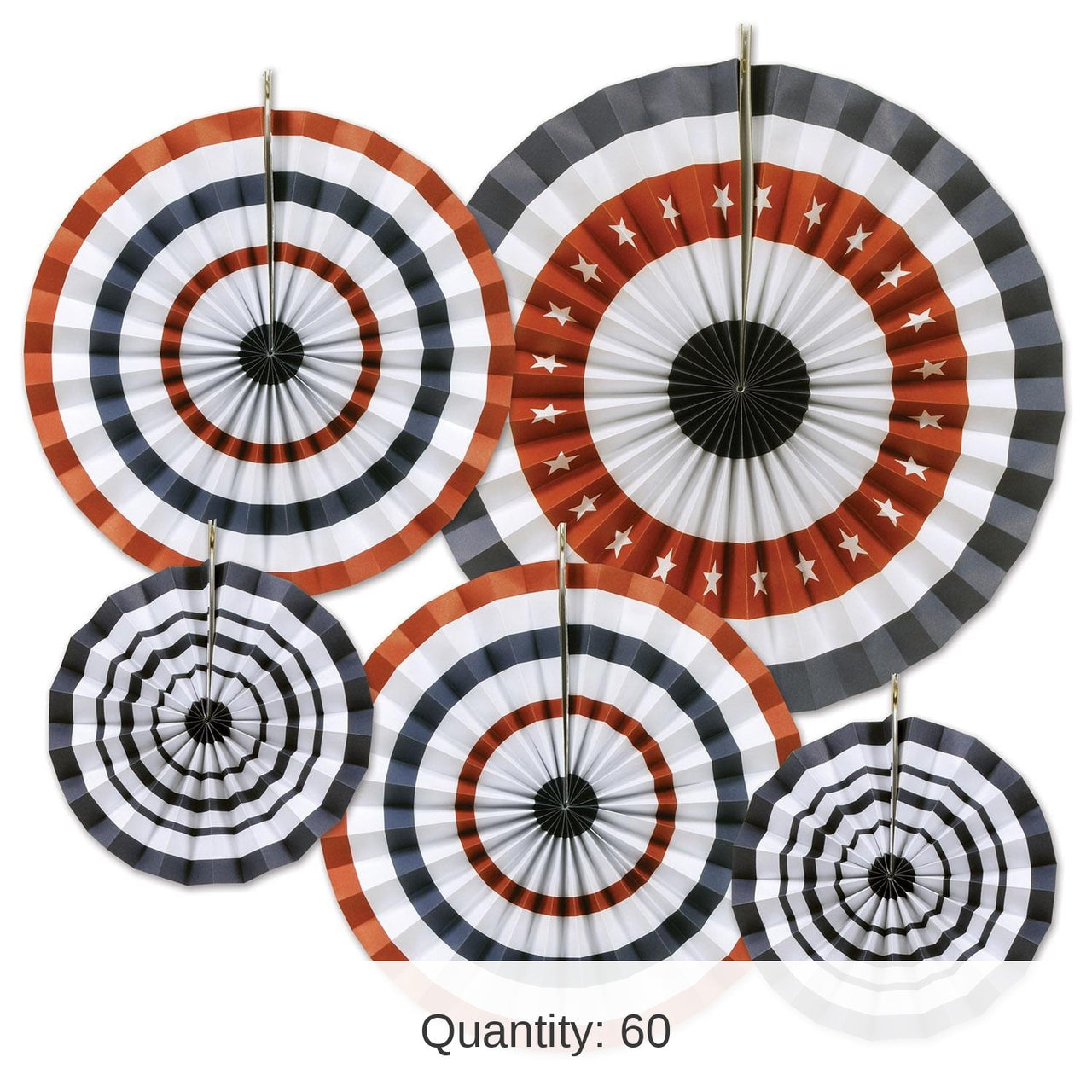 60 Piece Bulk Patriotic Accordion Party Paper Fans