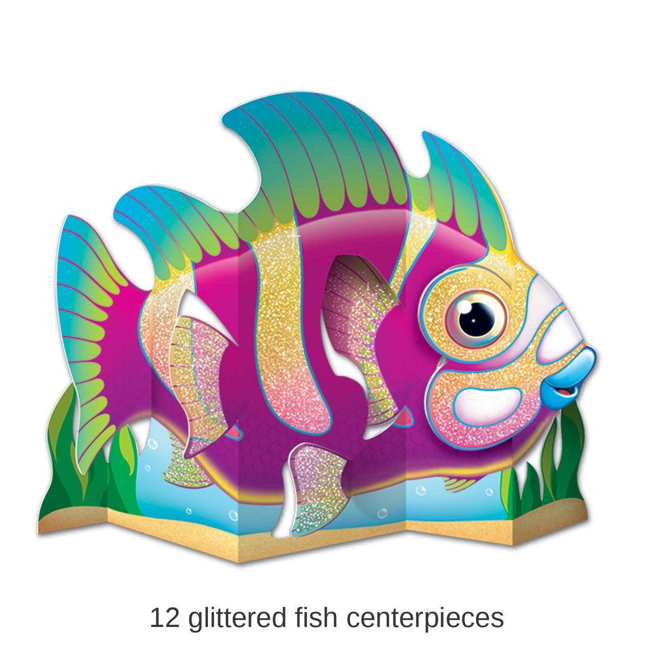 12 Pack Bulk Luau Party 3-D Glittered Fish Centerpiece