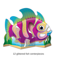 12 Pack Bulk Luau Party 3-D Glittered Fish Centerpiece