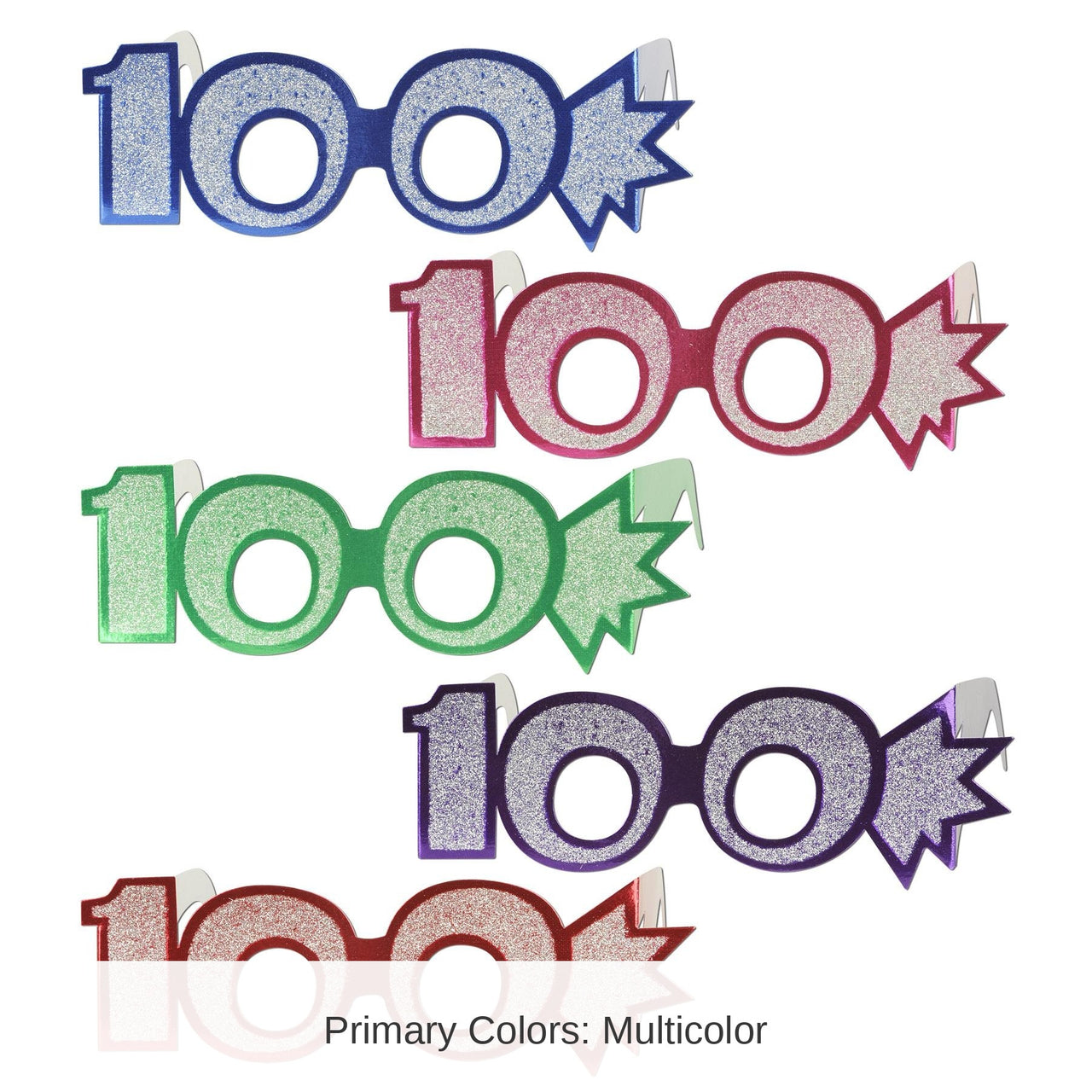 25 Pack Bulk 100th Birthday Party Glittered Foil Eyeglasses