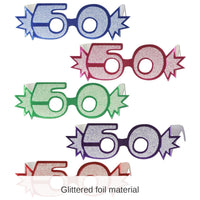 25 Pack Bulk 50th Birthday Party Glittered Foil Eyeglasses