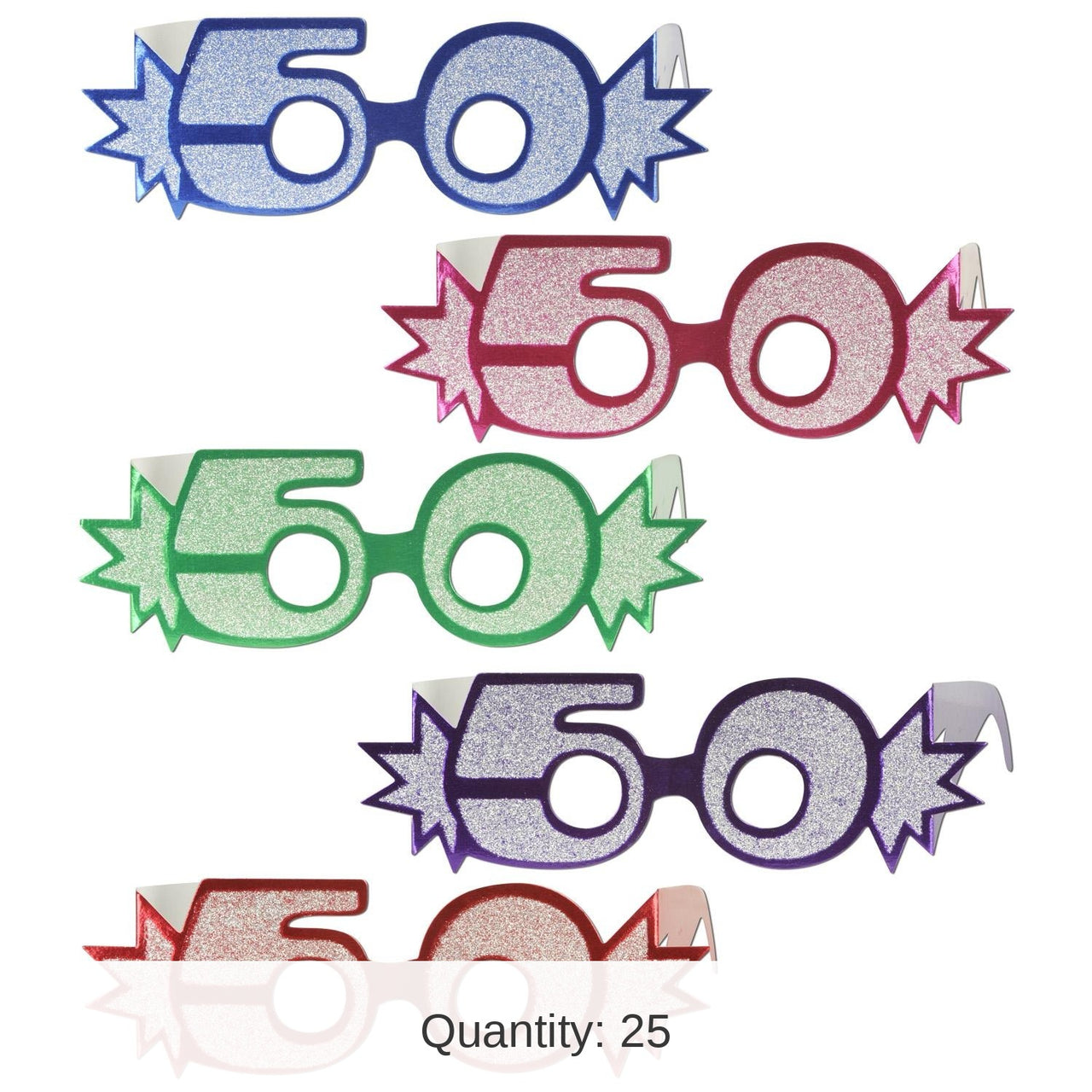 25 Pack Bulk 50th Birthday Party Glittered Foil Eyeglasses