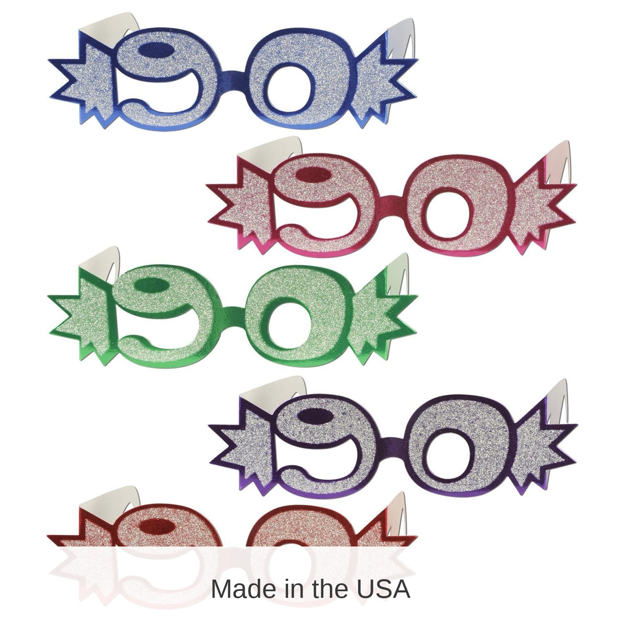 25 Pack Bulk 90th Birthday Party Glittered Foil Eyeglasses