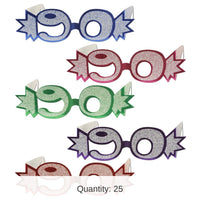 25 Pack Bulk 90th Birthday Party Glittered Foil Eyeglasses