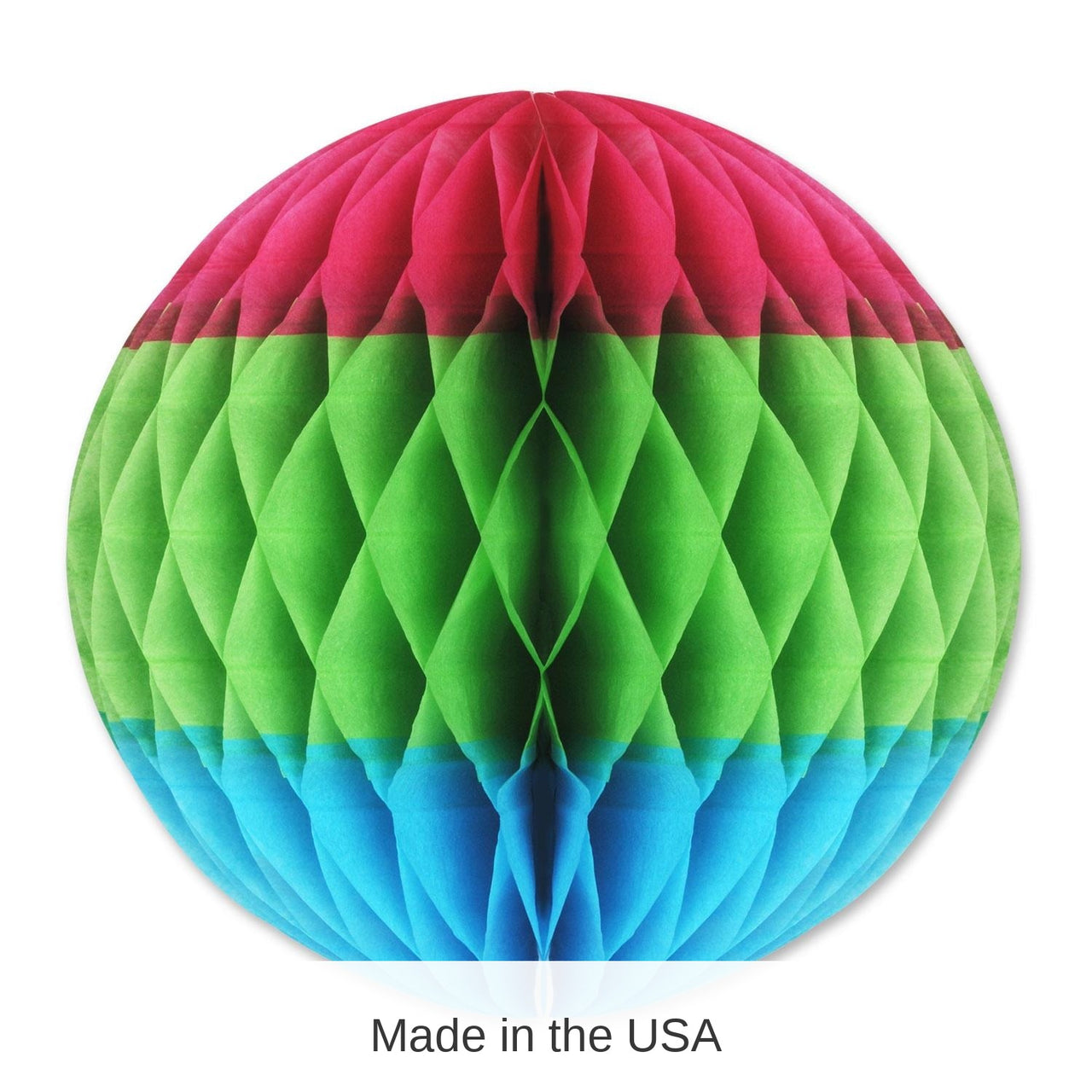 12 Pack Bulk Tri-Color Tissue Ball Decoration- cerise - Light green - turquoise