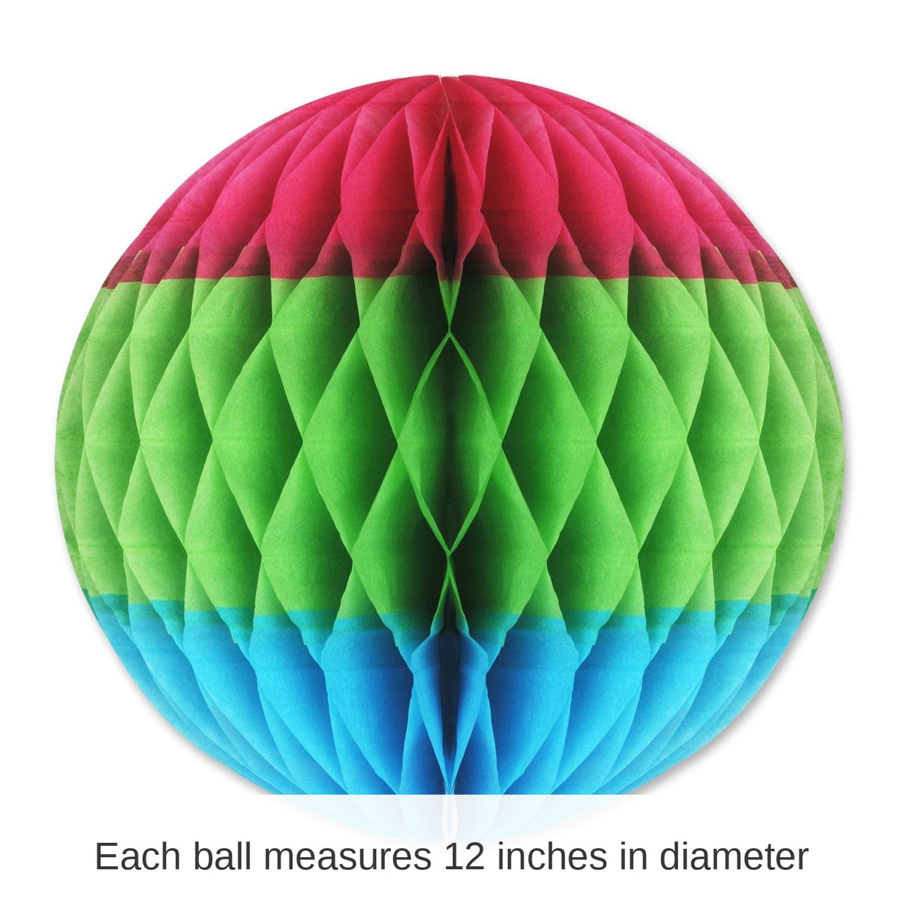 12 Pack Bulk Tri-Color Tissue Ball Decoration- cerise - Light green - turquoise