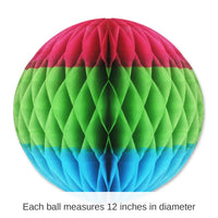 12 Pack Bulk Tri-Color Tissue Ball Decoration- cerise - Light green - turquoise