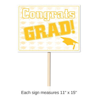 6 Pack Bulk Plastic Congrats Grad Graduation Party Yard Sign- Yellow