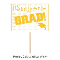 6 Pack Bulk Plastic Congrats Grad Graduation Party Yard Sign- Yellow