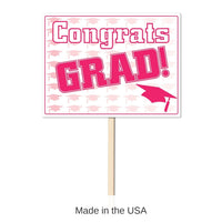 6 Pack Bulk Plastic Congrats Grad Graduation Party Yard Sign- Pink